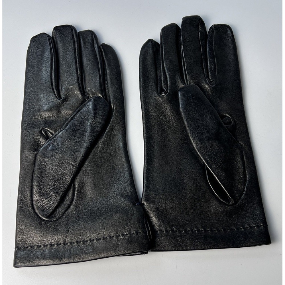 Vintage Mens Black Leather Lined Dress Gloves Size 9.5 Three Stitch Detail - Picture 2 of 6